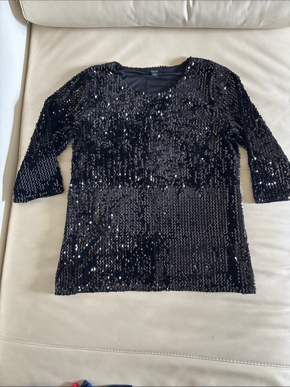 Alfani Black Sequin Scoop Neck Women's Top